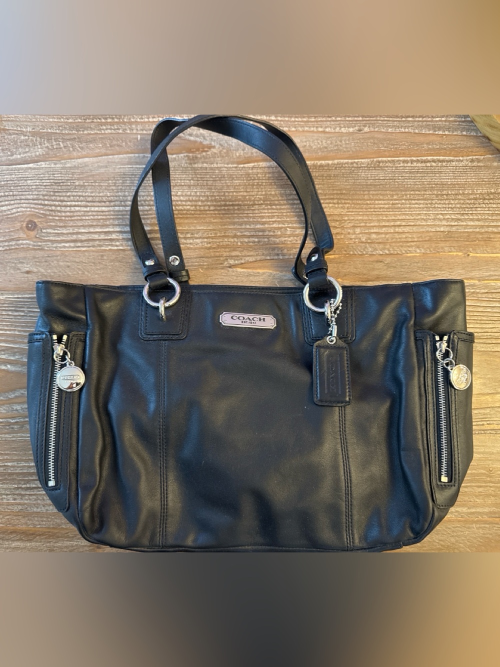 Coach Black Leather Satchel Shoulder Bag Multi Zip Classic